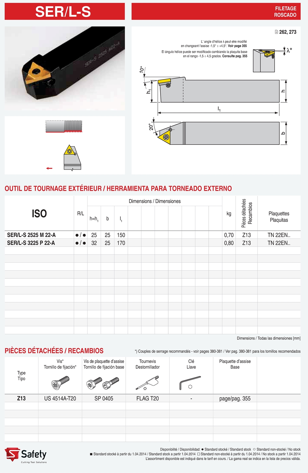 Porte-outils de filetage extérieur Safety