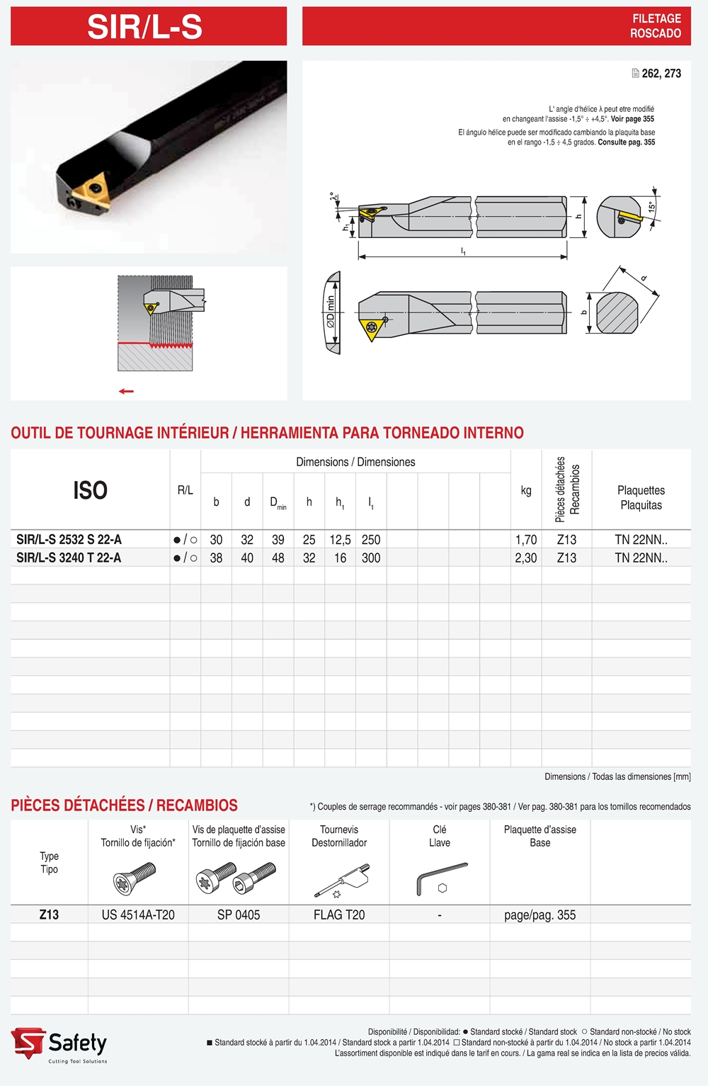 Porte-outils de filetage intérieur Safety