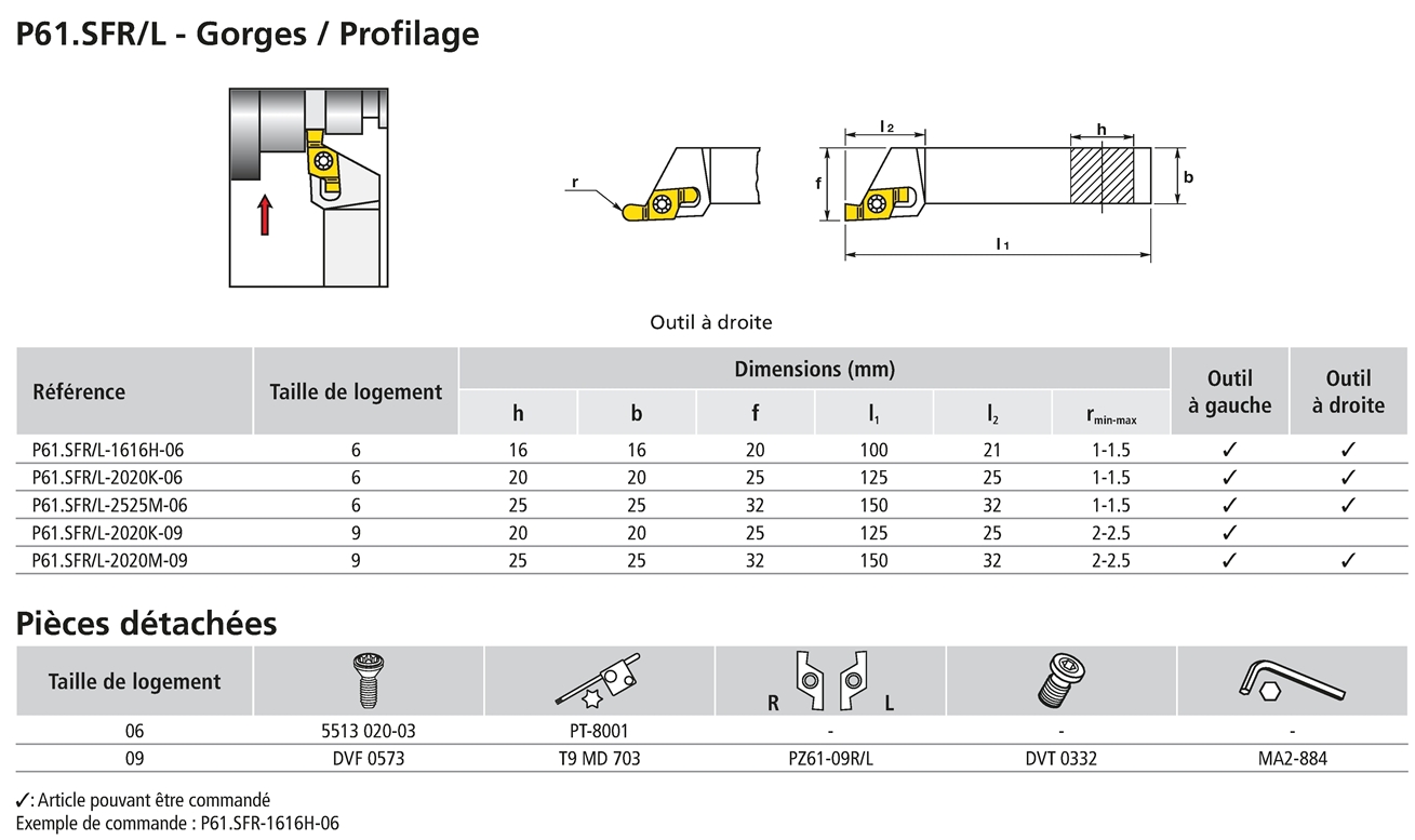 Porte-outils à gorges P61