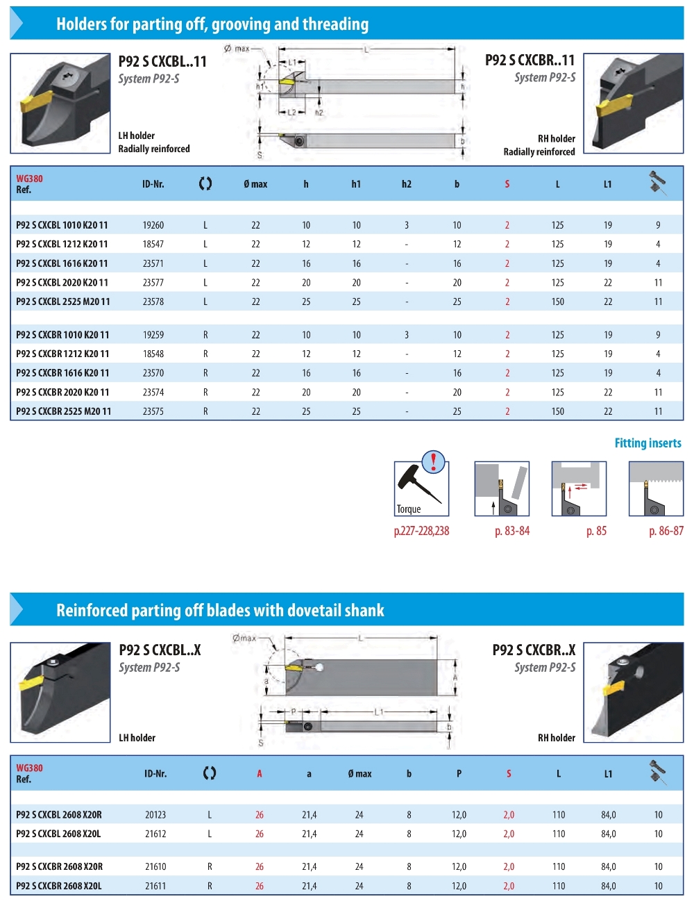 Porte-outils à gorges extérieures (P92 S..)