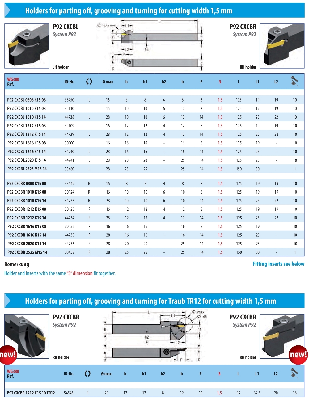 Porte-outils à gorges extérieures (P92..)