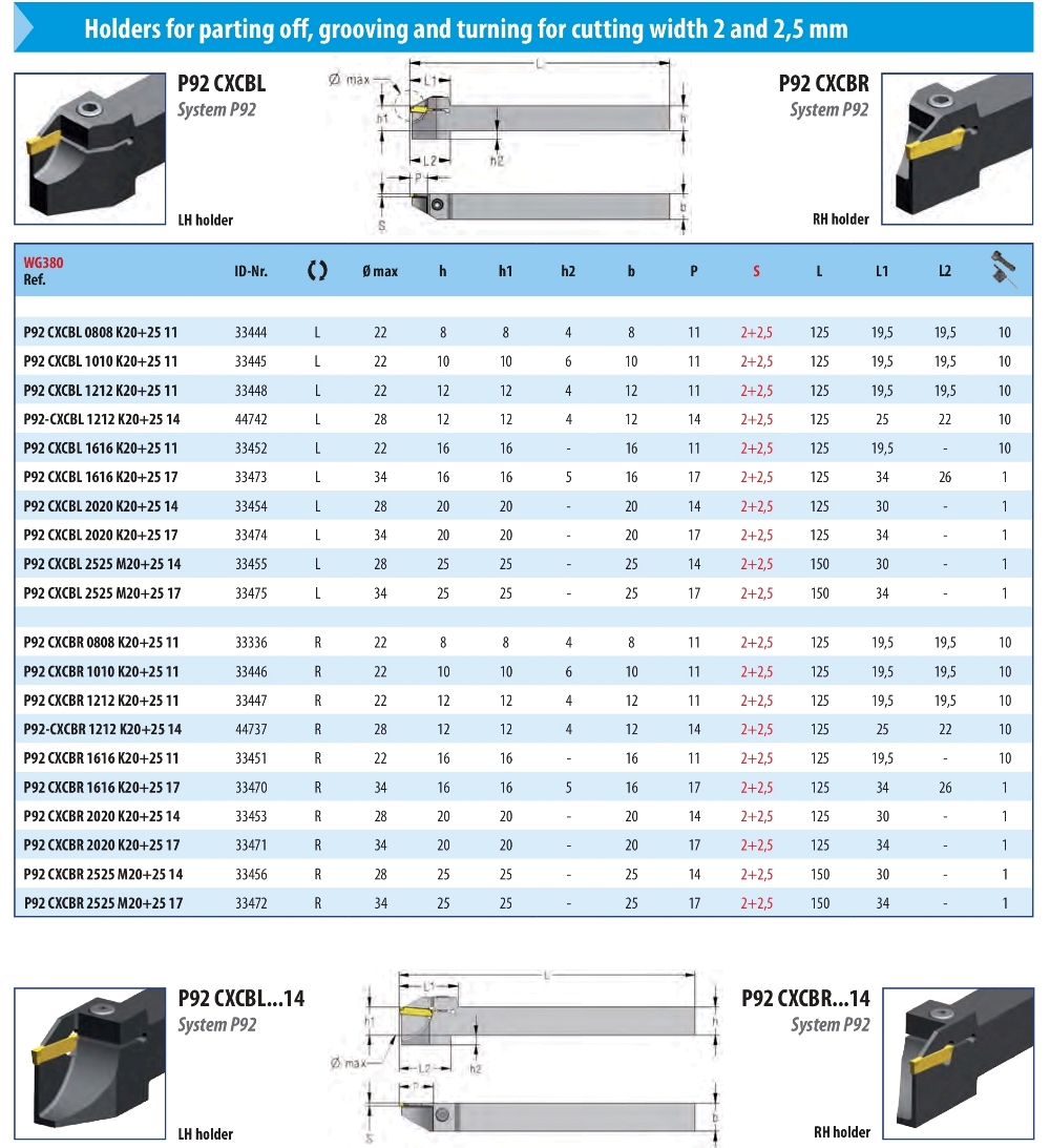 Porte-outils à gorges extérieures (P92..)