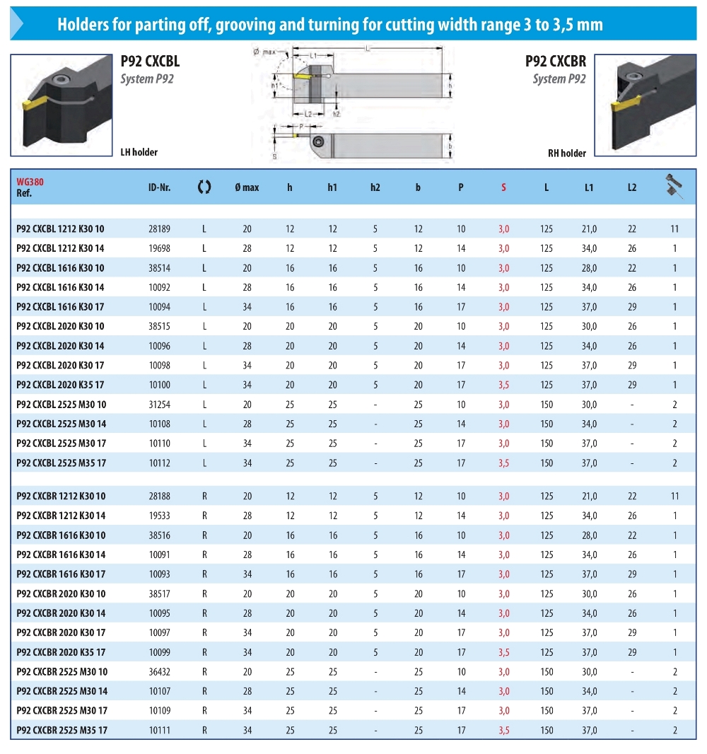 Porte-outils à gorges extérieures (P92..)